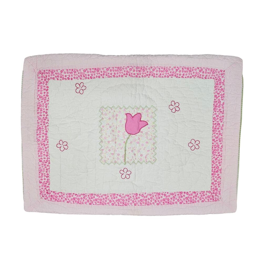 POTTERY BARN KIDS “JENNIFER” QUILTED STANDARD SHAM – FLORAL TULIP DESIGN – PINK